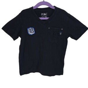 PD&C Premium Denim Kids 5 Pocket Tee Shirt Washed Black Vneck Graphic Logo Back